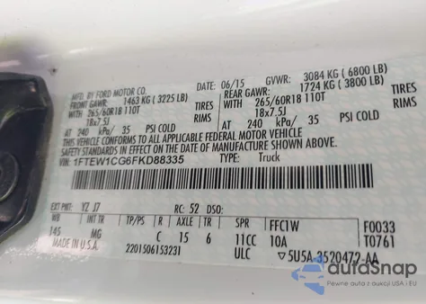 2015 Ford F-150 Xlt from USA, damaged, VIN 1FTEW1CG6FKD88335